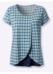 Inspirationen Damen Kurzarmshirt "Shirt", blau, Gr. 40, gemustert, ethno, mehrfarbig, 95% Viskose, 5% Elasthan, Georgette:100% Polyester, Shirts