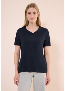 Cecil Damen T-Shirt, blau, casual, Gr. XL, unifarben, Web, Stoff, 50% Baumwolle, 50% Modal, Shirts, mit V-Ausschnitt