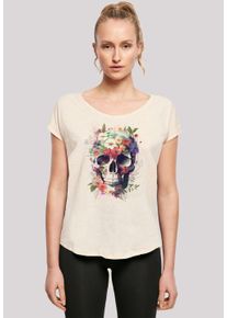 F4NT4STIC Damen T-Shirt "Totenkopf Blumen", beige, casual, Gr. XL, Obermaterial: 100% Baumwolle, Shirts, Print