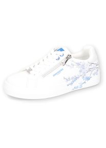 Damen Sneaker, Dockers by Gerli, Gr. 42, weiß, Lederimitat, casual, Schuhe, Schnürschuh, Freizeitschuh, Plateausneaker mit Print