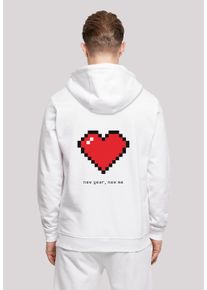 F4NT4STIC Herren Kapuzenpullover "Pixel Herz Happy New Year Silvester", weiß, casual, Gr. XS, Obermaterial: 50% Baumwolle, 50% Polyester, Pullover,
