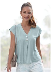 Lascana Damen Schlupfbluse, grün, modisch, Gr. 36, unifarben, Web, Obermaterial: 100% Viskose, Blusen, mit modischen Knöpfen, luftige Kurzarmbluse,