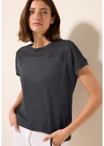 Cecil Damen T-Shirtvolcanic grau, casual, Gr. S, unifarben, Jersey, Obermaterial: 50% Baumwolle, 50% Modal, Shirts, mit Meshdetail