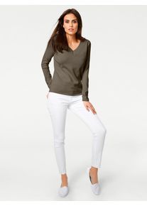 Heine Damen Strickpullover "V-Pullover", grün, Gr. 46, unifarben, 100% Baumwolle, Pullover