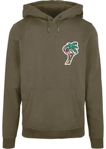 MisterTee Herren Kapuzensweatshirt "MisterTee Flamingo Hoodie", grün, Gr. XS, bedruckt, 100% Baumwolle, Sweatshirts