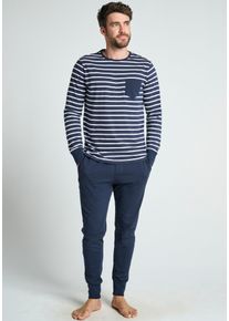 Jockey Herren Pyjama "Cotton Nautical Stripe Pyjama 1/1 Knit", Gr. XXL, blau, Single Jersey, Obermaterial: 100% Baumwolle, gestreift, kontrastfarbene