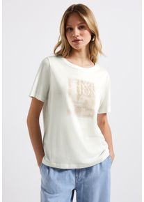 Street One Damen T-Shirt, weiß, casual, Gr. 34, unifarben, bedruckt, Jersey, Obermaterial: 50% Baumwolle, 50% Modal, Shirts, mit Frontprint