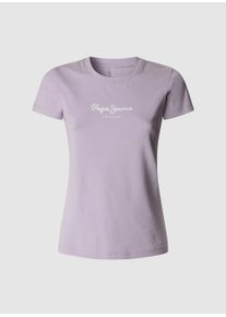 Pepe Jeans Damen T-Shirt "NEW VIRGINIA"419lila, casual, Gr. L, bedruckt, Single Jersey, Obermaterial: 95% Baumwolle, 5% Elasthan, Shirts, mit