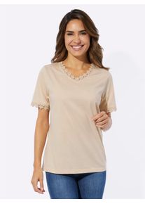 Classic Basics Damen V-Shirt "Shirt", beige, Gr. 44, unifarben, 100% Baumwolle, Shirts