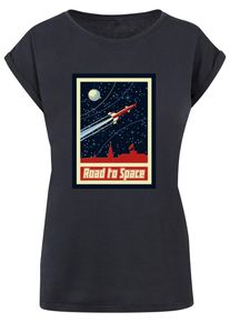 MisterTee Herren T-Shirt "MisterTee Damen Ladies Road To Space Box Tee", blau, casual, Gr. L, unifarben, 100% Baumwolle, Shirts