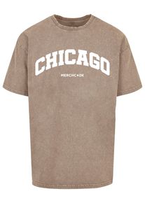 Merchcode Herren T-Shirt "Merchcode Herren Chicago Wording - Acid Washed Oversize Tee", grün, casual, Gr. S, bedruckt, 100% Baumwolle, Shirts