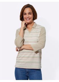 Classic Basics Damen Poloshirt "Poloshirt", beige, Gr. 40, gemustert, gestreift, 75% Polyester, 25% Viskose, Shirts