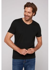 CAMP DAVID Herren V-Shirt, schwarz, casual, Gr. M, unifarben, Single Jersey, Obermaterial: 100% Baumwolle, Shirts, im 2-er Pack