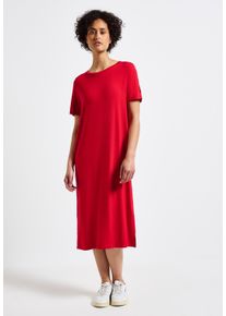 Street One Damen Midikleid, rot, casual, Gr. 36, unifarben, Stoff, 95% Viskose, 5% Elasthan, Kleider, mit Rundhalsausschnitt