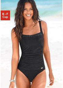 Lascana Damen Badeanzug, schwarz, Gr. 38, unifarben, Polyamid, Badeanzüge, mit Raffungen im Vorderteil und Shaping-Effekt
