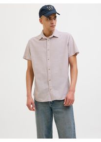 Jack & Jones JACK & JONES Herren Kurzarmhemd "JJESUMMER SHIRT SS SN", beige, modisch, Gr. XS, unifarben, Web, Obermaterial: 83% Baumwolle, 17% Leinen, Hemden