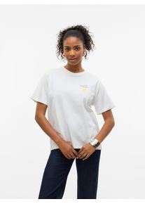 Véro Moda VERO MODA Damen T-Shirt "VMAYA CATY SS TOP BOX JRS GA"snow weiß print:lemonade, modisch, Gr. M, bedruckt, Jersey, Obermaterial: 100% Baumwolle, Shirts
