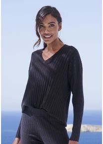 Damen Strickpullover, French Connection, Gr. 32, schwarz, Rippstrick, Obermaterial: 50% Viskose (LENZING ECOVERO), 28% Polyester, 22% Polyamid,