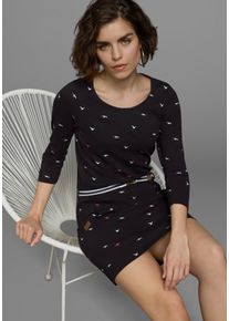 Kangaroos Damen Jerseykleid, schwarz, casual, Gr. 32, bedruckt, kontrastfarbene Details, Single Jersey, Obermaterial: 100% Baumwolle. Gürtel: 100%