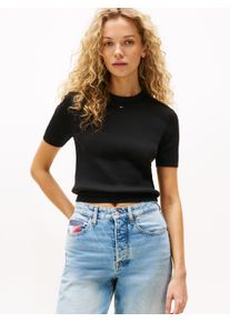 Tommy Jeans Damen Kurzarmpullover "TJW ESSENTIAL SS SWEATER", schwarz, casual, Gr. XS, unifarben, Feinstrick, Obermaterial: 100% Baumwolle, Pullover
