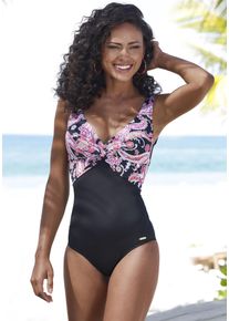 Sunseeker Damen Badeanzug "Palina", schwarz, Gr. 38, unifarben, Print-Einsatz, Recycling-Polyamid, Badeanzüge, im Paisley Druck und mit Shaping-Effekt