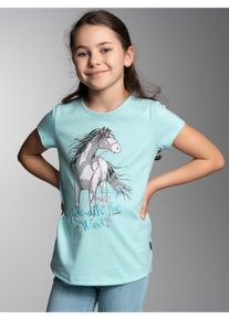 TRIGEMA Kinder T-Shirt "TRIGEMA T-Shirt mit Pferd", blau, casual, Gr. 128, 100% Baumwolle, Shirts