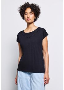 Street One Damen T-Shirt, blau, casual, Gr. 40, unifarben, Web, Stoff, 50% Modal, 50% Baumwolle, Shirts, mit Schlitz am Saum