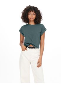 Only Damen Kurzarmshirt "ONLREIGN S/S KNOT TOP NN", grün, casual, Gr. L, unifarben, Single Jersey, Obermaterial: 95% Baumwolle, 5% Elasthan, Shirts