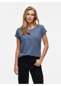 Vila Damen Rundhalsshirt "VIDREAMERS NEW PURE T-SHIRT/SU-NOOS", blau, casual, Gr. L, unifarben, Jersey, Obermaterial: 50% Baumwolle, 50% Polyester,