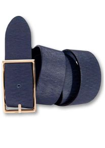 Silbergift Damen Ledergürtel, blau, modisch, Gr. 80, unifarben, Rindsleder, Gürtel, Schraffiert, goldfarbene Schließe