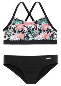Chiemsee Kinder Bustier-Bikini, schwarz, Gr. 122, Polyamid, Bikini-Sets, im tropischen Print