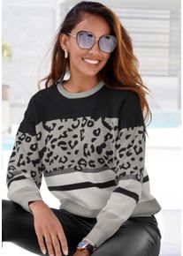 Lascana Damen Rundhalspullover, grau, modisch, Gr. 32, gestreift, animal-print, Strick, Obermaterial: 50% Viskose, 28% Polyester, 22% Polyamid,