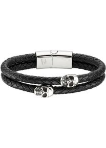 Bruno Banani Damen Lederarmband "Schmuck Geschenk Armband Totenkopf, B4097B/20/00/21", Edelstahl-Leder, schwarz, Edelstahl, Leder, Armbänder