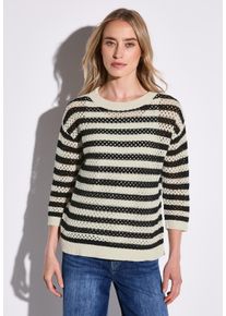Street One Damen Strickpullover, schwarz, casual, Gr. 46, gestreift, Web, 60% Baumwolle, 40% Polyacyl, Pullover, mit Rundhalsausschnitt