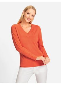 Heine Damen Strickpullover "V-Pullover", orange, Gr. 36, unifarben, 100% Baumwolle, Pullover