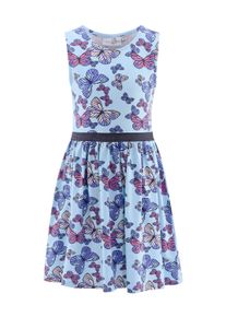 happy girls Mädchen Midikleid, blau, casual, Gr. 110, bedruckt, Jersey, Obermaterial: 95% Baumwolle, 5% Elasthan, Kleider