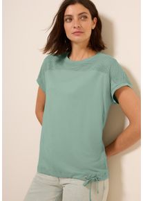 Cecil Damen T-Shirtmatcha grün, casual, Gr. S, unifarben, Jersey, Obermaterial: 50% Baumwolle, 50% Modal, Shirts, mit Meshdetail