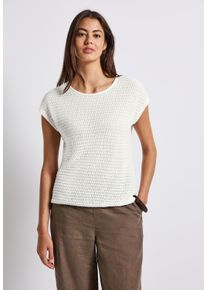 Street One Damen T-Shirt, weiß, casual, Gr. 46, Strukturmuster, Web, Stoff, 50% Baumwolle, 50% Polyester, Shirts, mit Elastiksaum