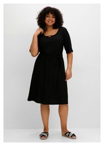 sheego Damen Sommerkleid "Große Größen", schwarz, klassisch, Gr. 54, unifarben, Obermaterial: 98% Polyester, 2% Elasthan, Kleider, aus Crêpe, mit