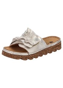 Rieker Damen Pantolette, Gr. 38, beige, Lederimitat, metallic, casual, Schuhe, Sommerschuh, Strandschuh, Hausschuh mit modischer Plateausohle