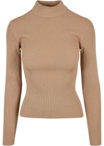Urban Classics Damen Sweater "Urban Classics Damen Ladies Rib Knit Turtelneck Sweater", beige, Gr. S, unifarben, 35% Viskose, 35% Polyester, 30%