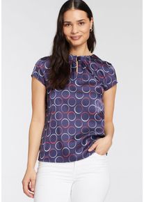 HECHTER PARIS Damen Druckbluse, blau, feminin, Gr. 36, Satin, Obermaterial: 97% Polyester, 3% Elasthan, Blusen, mit Raffung am Hals