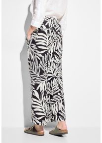 Cecil Damen Stoffhose "Style Neele", schwarz, casual, Gr. XS, bedruckt, Stoff, Obermaterial: 55% Leinen, 45% Viskose, Hosen, mit All-Ove Print