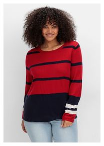 sheego Damen Rundhalspullover "Große Größen", blau, casual, Gr. 44, gestreift, Feinstrick, Obermaterial: 100% Polyacryl, Pullover, im
