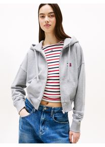 Tommy Jeans Damen Kapuzensweatjacke "TJW BXY CRP ZIP THRU HOODIE", grau, casual, Gr. L, meliert, Sweatware, Obermaterial: 100% Baumwolle, Sweatjacken