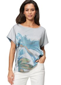 Zero Damen T-Shirt "Zero Shirt gestreift mit Blätterdruck", beige, casual, Gr. 40, bedruckt, Web, Obermaterial: 96% Polyester, 4% Elastan.