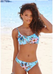 Lascana Damen Bikini-Hose "Malia", blau, Gr. 36, bedruckt, floral, Microfaser, Polyamid, Microfaser, Badehosen, mit normalem Schnitt