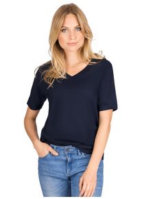 TRIGEMA Damen T-Shirt "TRIGEMA V-Shirt aus 100% Bio-Baumwolle (kbA)", blau, Basic, Gr. S, 100% Baumwolle (Bio-Baumwolle kbA), Shirts