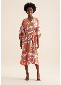 Seidensticker Damen Sommerkleid "Schwarze Rose", orange, Gr. 48, Paisley, 65% Baumwolle 35% Leinen/Flachs, Kleider, 3/4-Arm V-Neck Paisley