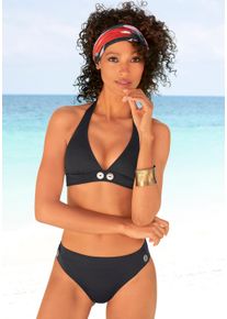 Vivance Damen Triangel-Bikini, schwarz, Gr. 32, Polyamid, Bikini-Sets, mit goldfarbenen Zierknöpfen